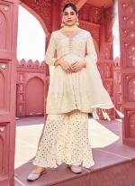 Georgette White Eid Wear Embroidery Work Readymade Sharara Suit